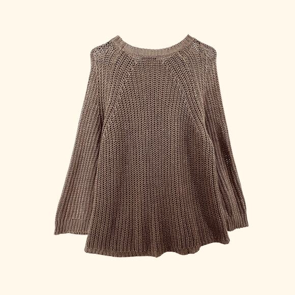 J Crew Size Large Sweater Linen Open Weave Pullover Relaxed Oversized Fit Tan - Picture 4 of 4